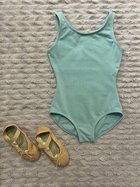 Capezio Ballet Leotard 6-7T + Bloch Dansoft Leather Shoes Girls size 11C